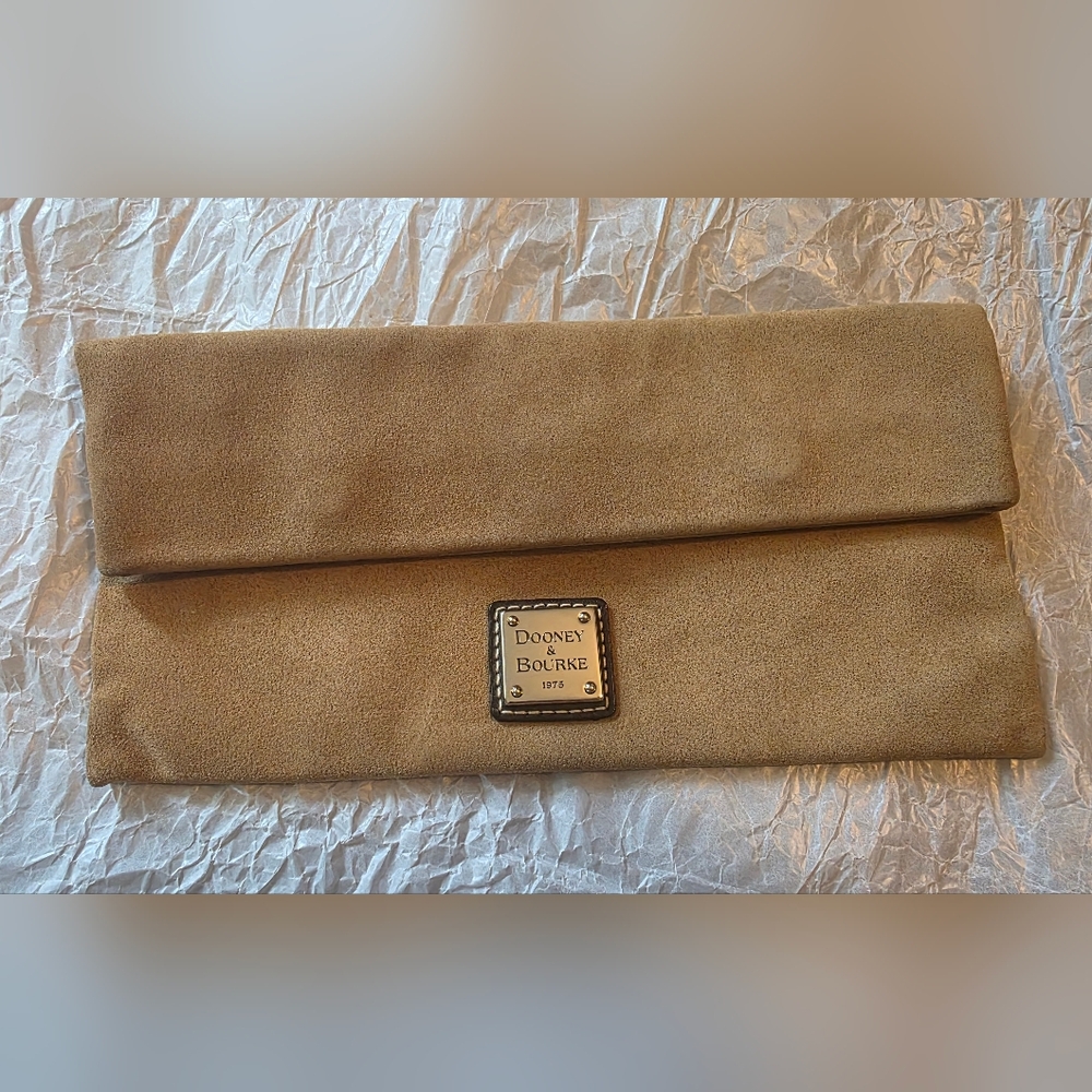 Dooney & Bourke Tan Suede Foldover Clutch